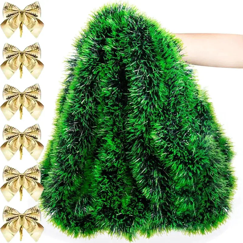 Green Candy Cane Tinsel Ribbon Christmas Bow For Tree Wreath Garland Ornament Party Wedding Home Decor