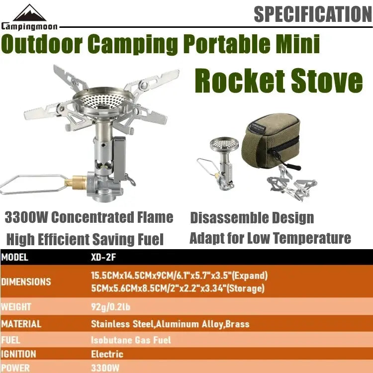 XD-2F stainless steel outdoor portable rocket stove by Campingmoon with carrying bag