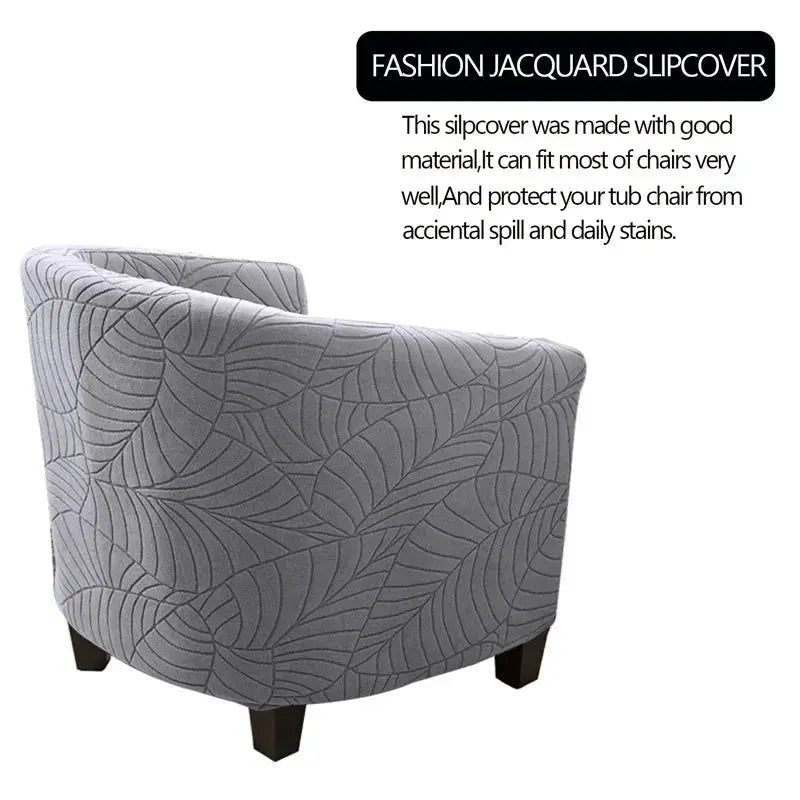 Elastic club chair slipcover in gray leaf jacquard pattern, Simples Market