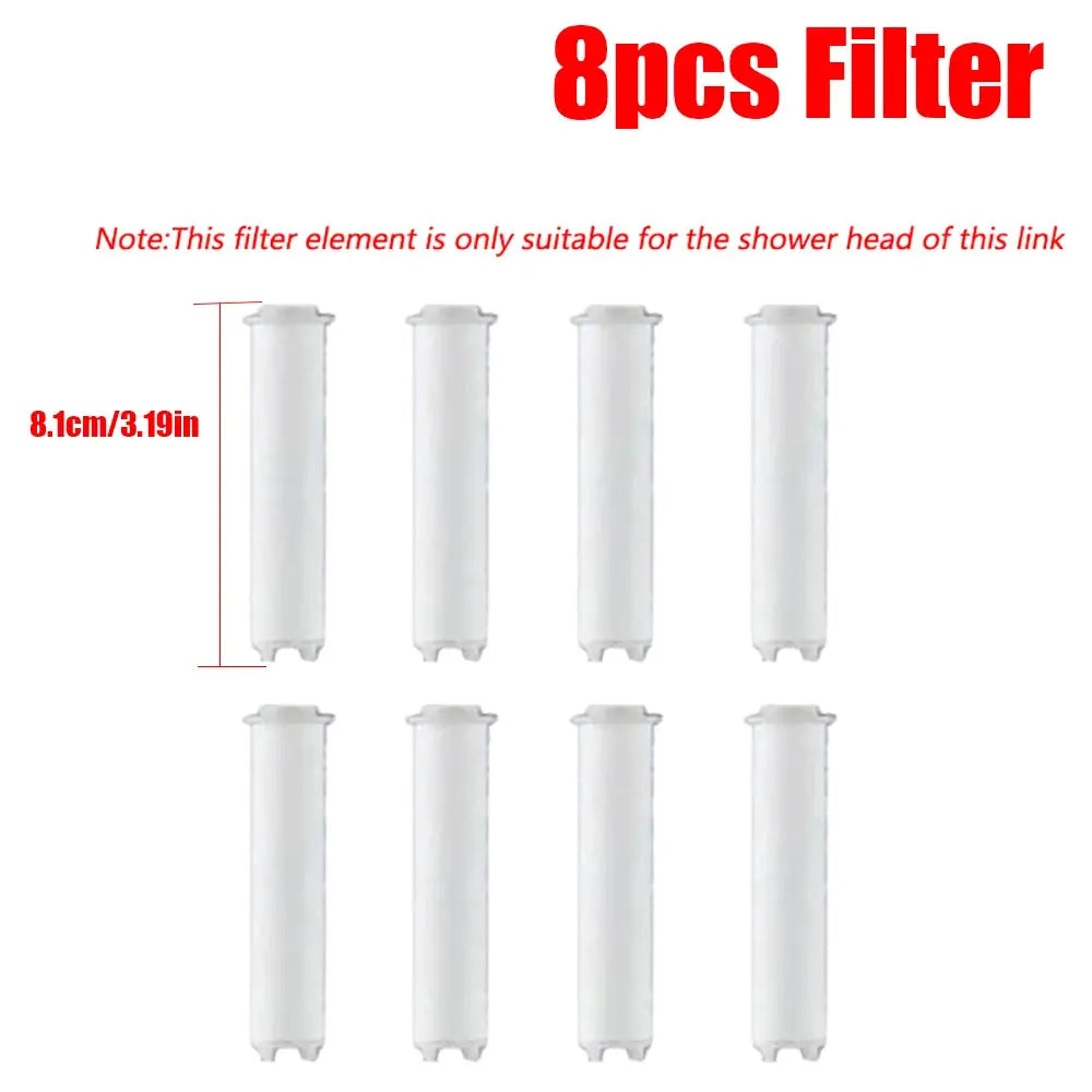 Shower head filter cartridges, 8-piece white cylindrical filters