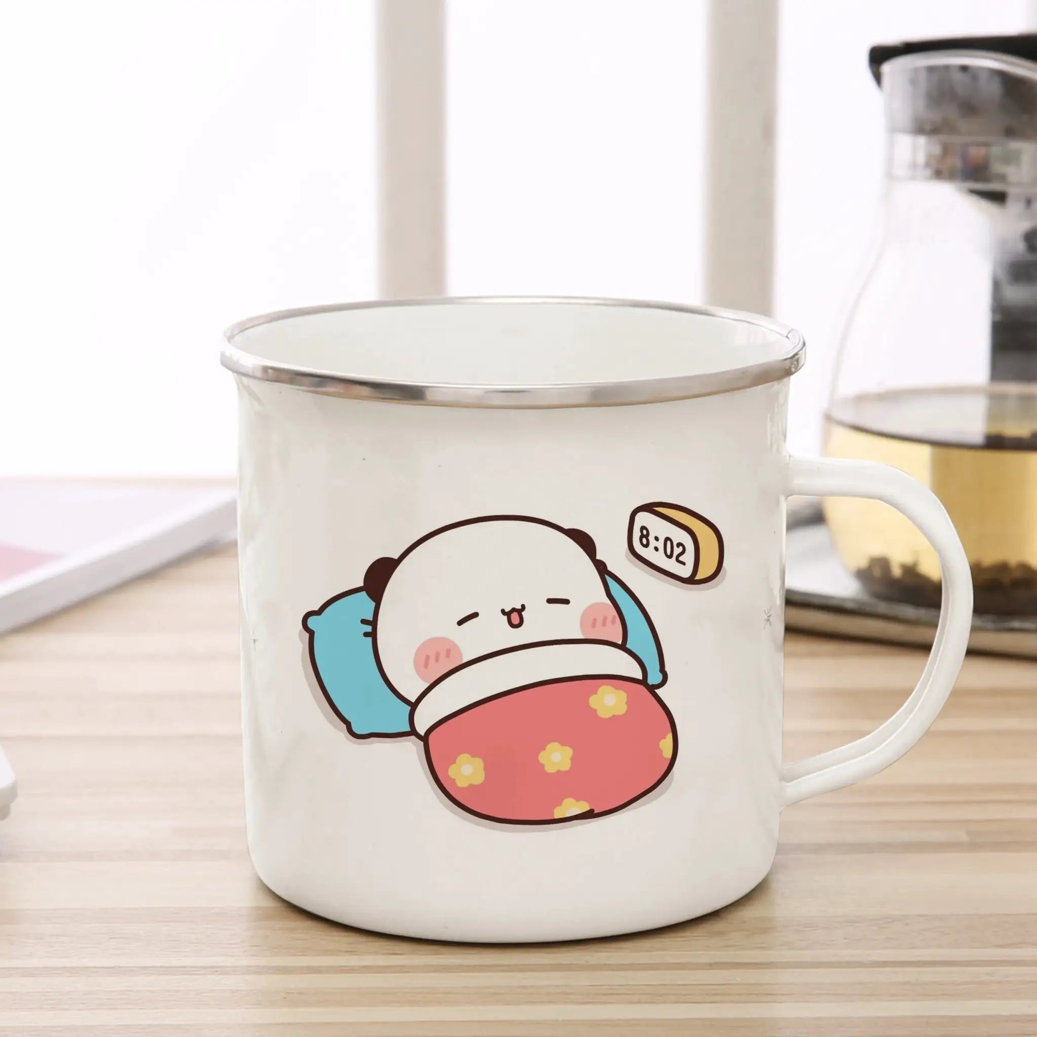 Cute Cup Co Cartoon Milk Mocha Bear Enamel Cup 11oz Eco Friendly Coffee Tea Cup Gift For Couple