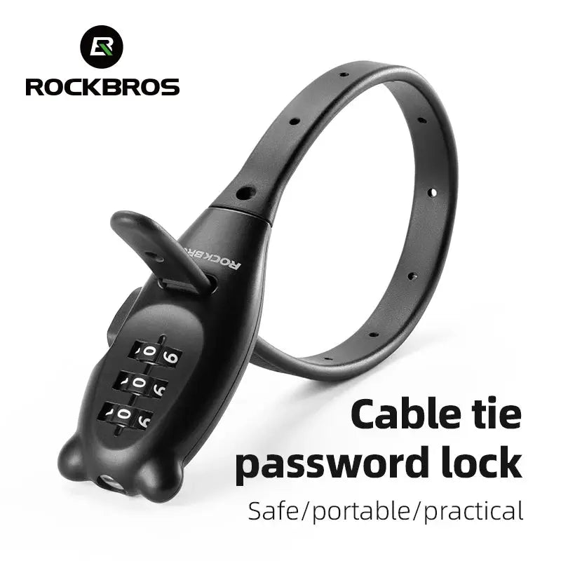 ROCKBROS bicycle cable lock with 4-digit combination, zinc alloy body, adjustable strap