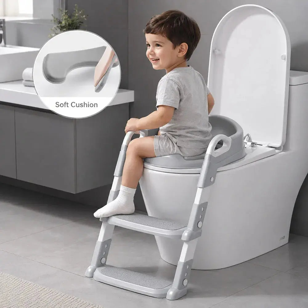 Simples Market children's foldable toilet training step stool with safety handles, gray.