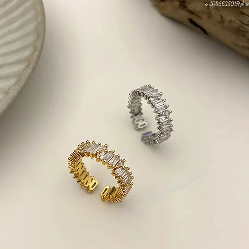 MoonBIFFY zircon rings for women, stainless steel, gold-tone and silver-tone, 2-piece set