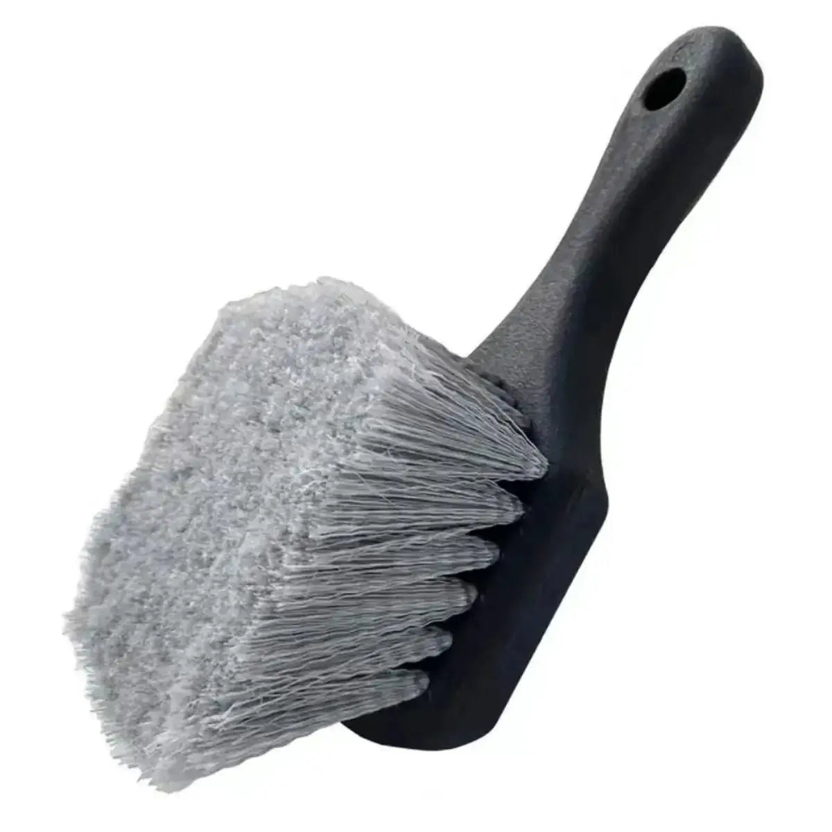 Car wheel cleaning brush by Simples Market with short black handle and dense gray bristles