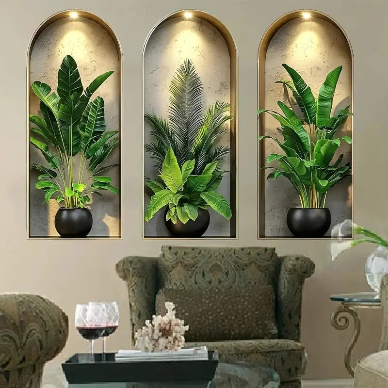 2D Watercolor Plant Wall Decals Self Adhesive Realistic Potted Plants And Vine Leaves For Living Room Bedroom Decor
