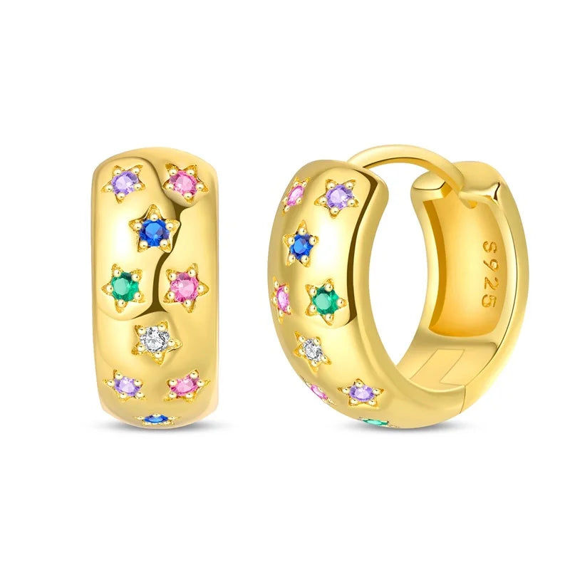 Gold-tone hoop earrings with colorful gemstone accents, 2 earrings shown