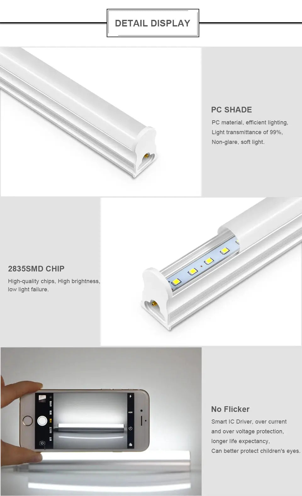 Simples Market 50cm LED T5 wall lamp with screws, white PC shade, 15W 220V EU plug