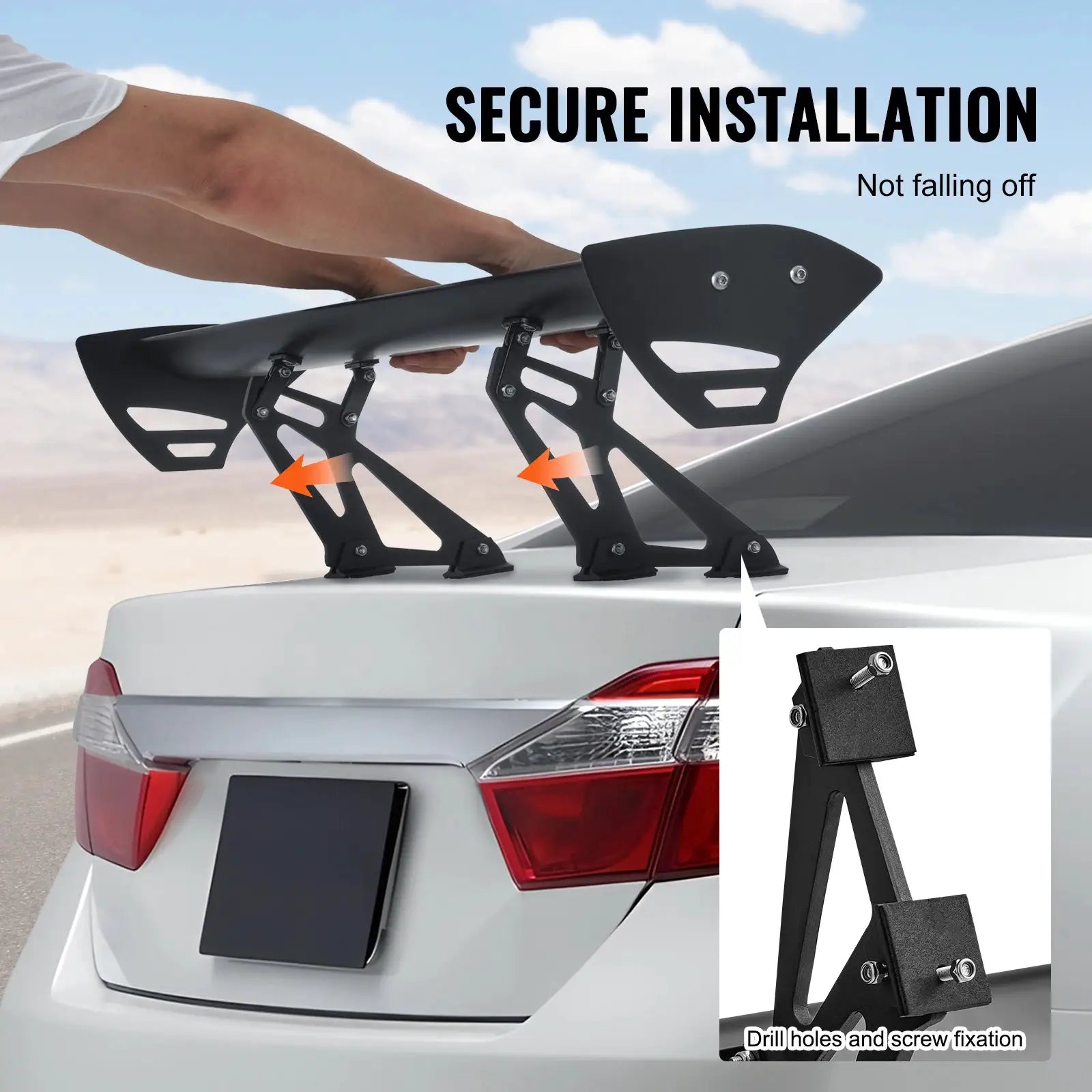 GT Wing car spoiler by Simples Market; black aluminum universal rear spoiler, 43.3 inch, adjustable
