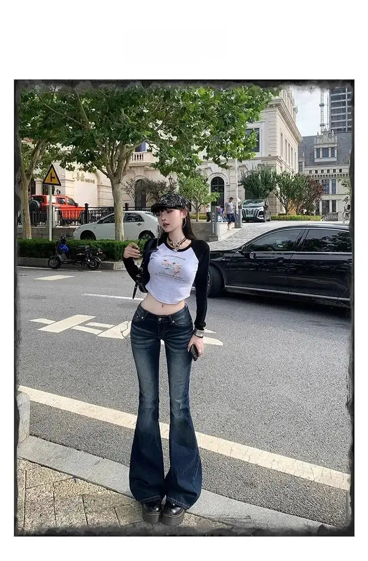 Y2K High Waist Slim Jeans Bootcut Flared Denim Trousers For Women
