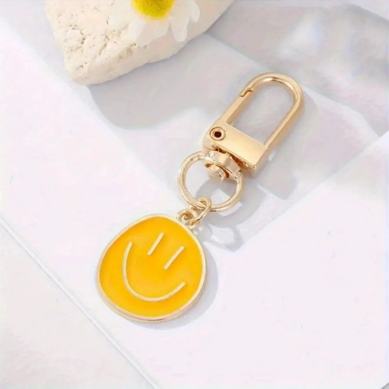 Smile Face Keychain Enamel Metal Key Ring Bag Accessory For Women And Ladies Multi Color Cute Pendant