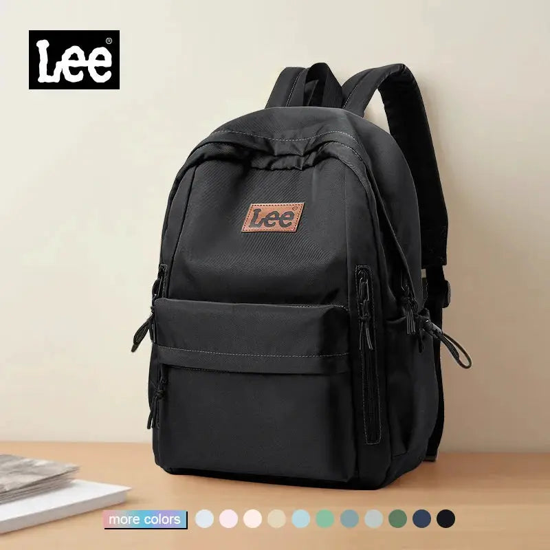Lee black Oxford 16-inch laptop backpack with front pocket and multiple zip compartments