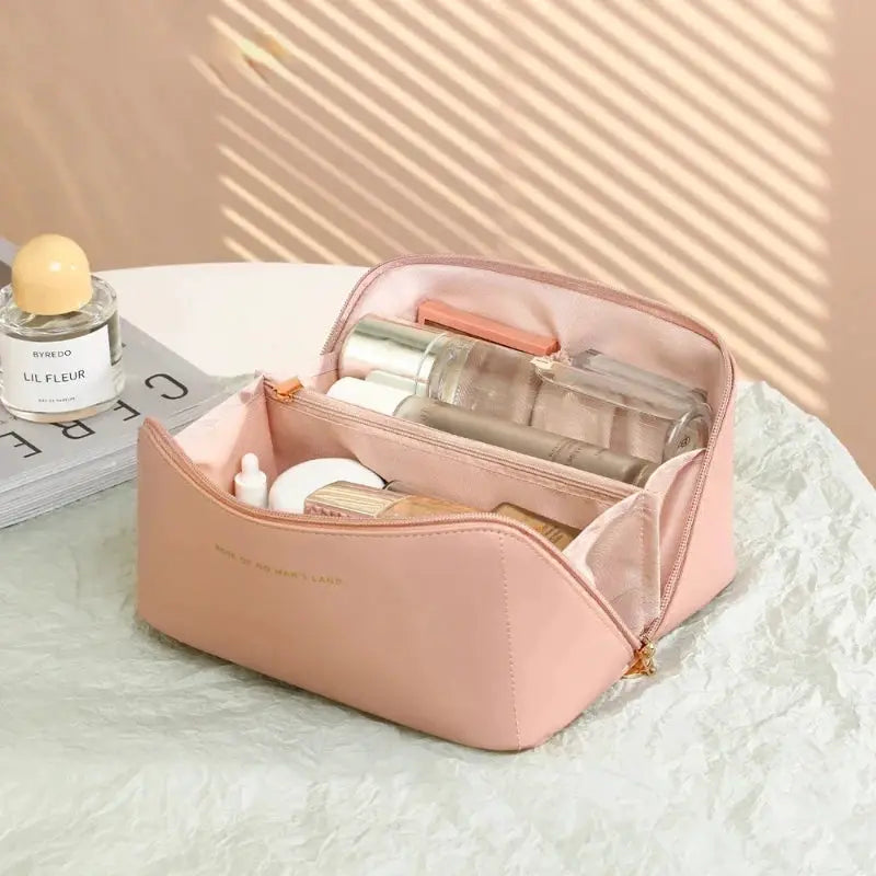 VoyageMate Large Capacity PU Leather Cosmetic Bag Travel Toiletry Organizer for Women Multi Compartment Design
