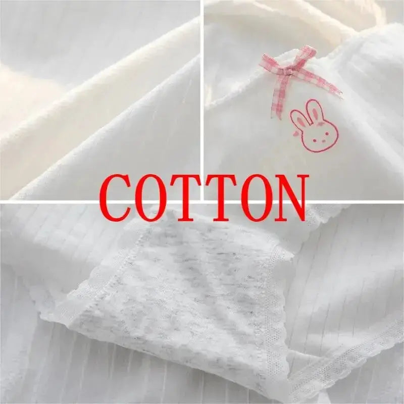 5-piece white cotton underwear set with lace trim and pink bow accents