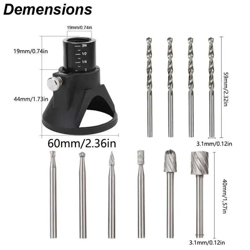 Rotary Router Milling Cutter Guide Attachment And Drill Bit Set For Dremel Wood Carving And Precise Milling