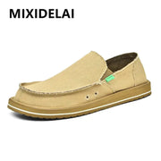 MIXIDELAI beige canvas loafers for men; breathable low-top casual sneakers by Simples Market