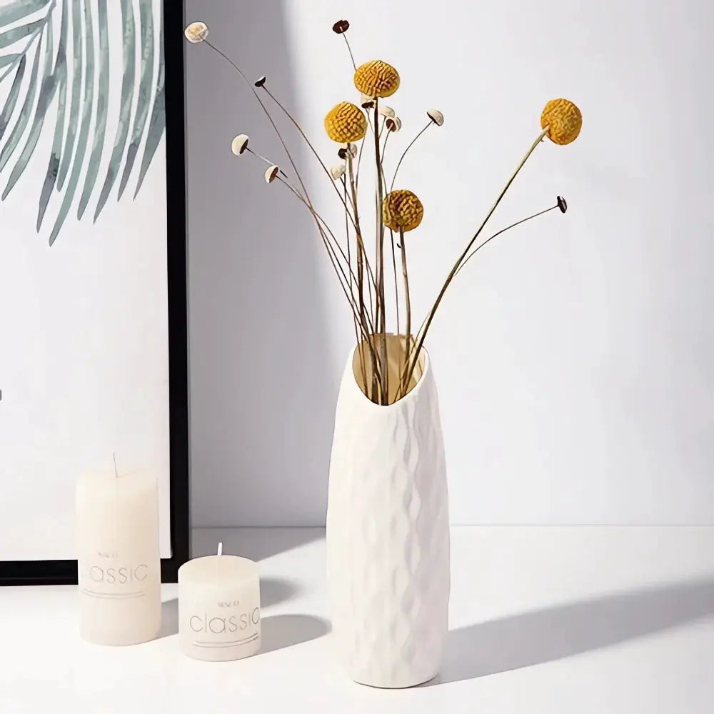 Nordic plastic vase by Simples Market; small white textured flower vase for modern home décor
