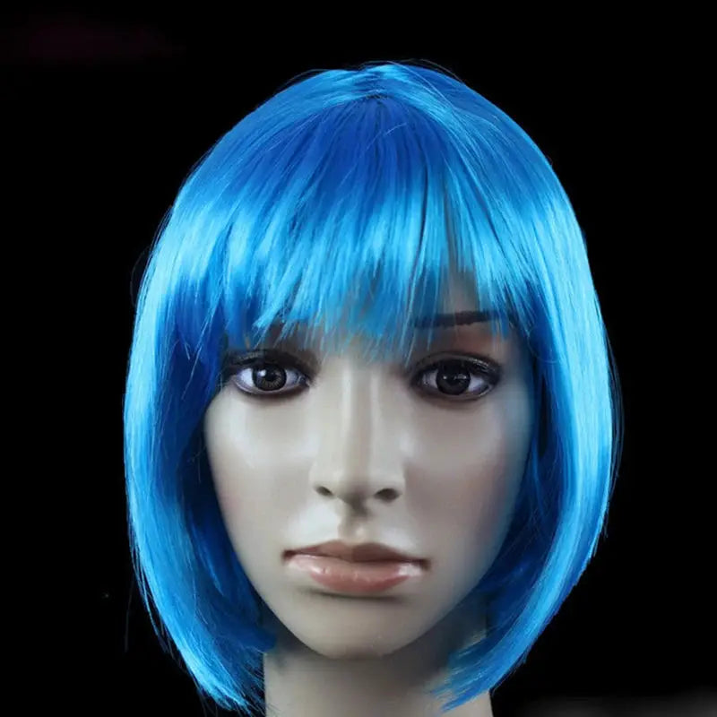 Blue short bob wig for women, synthetic cosplay-style wig