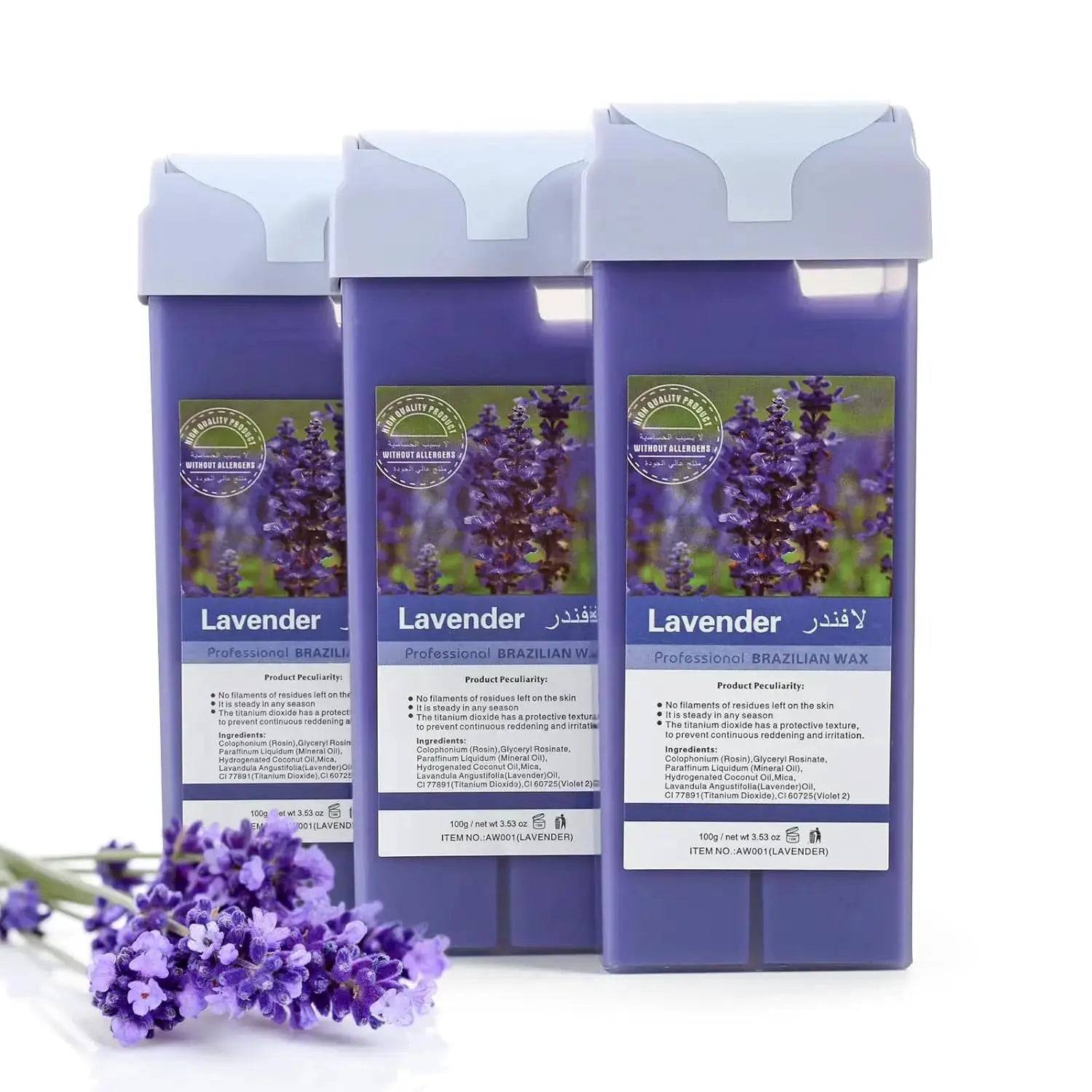 Lavender roll-on wax refill cartridges by Simples Market, 3-pack for depilatory wax warmer.