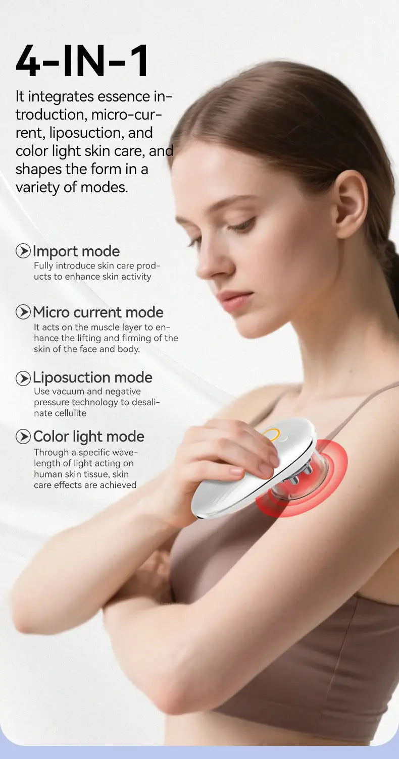 4-in-1 face and body sculpting massager by Simples Market, white handheld device with red light glow