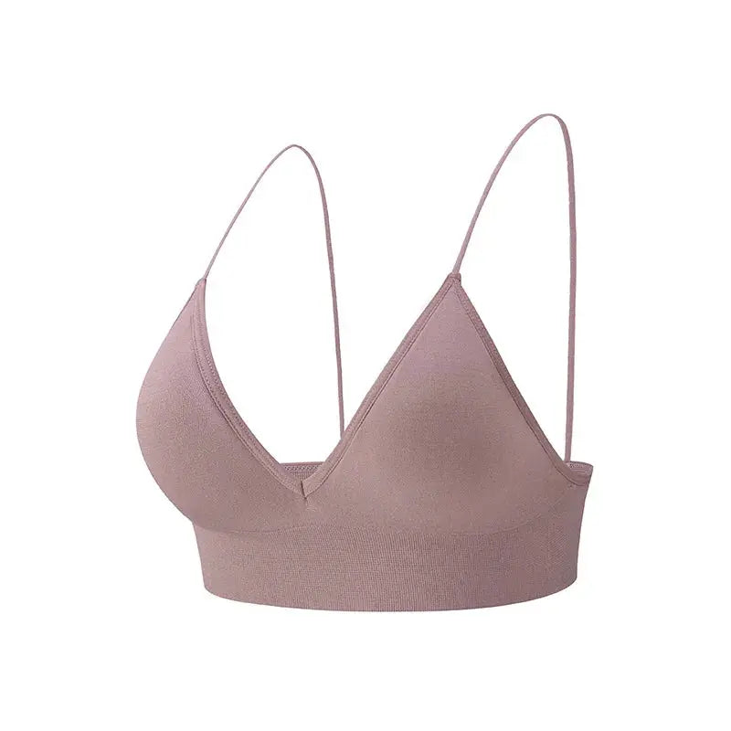 Flarixa triangle-cup bralette in dusty rose with deep V neckline and wide band