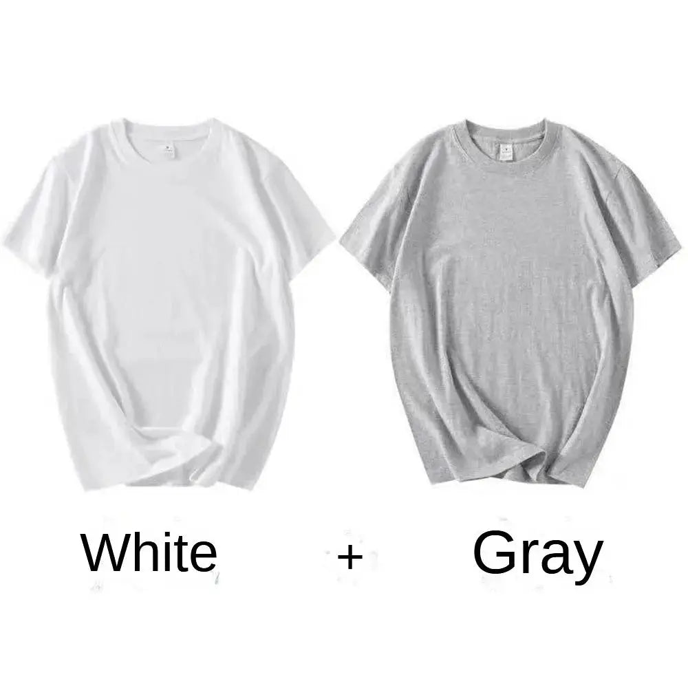 2 Pack 100 Percent Cotton Solid T Shirts Unisex Short Sleeve White Tees Casual Breathable Loose Fit Round Neck