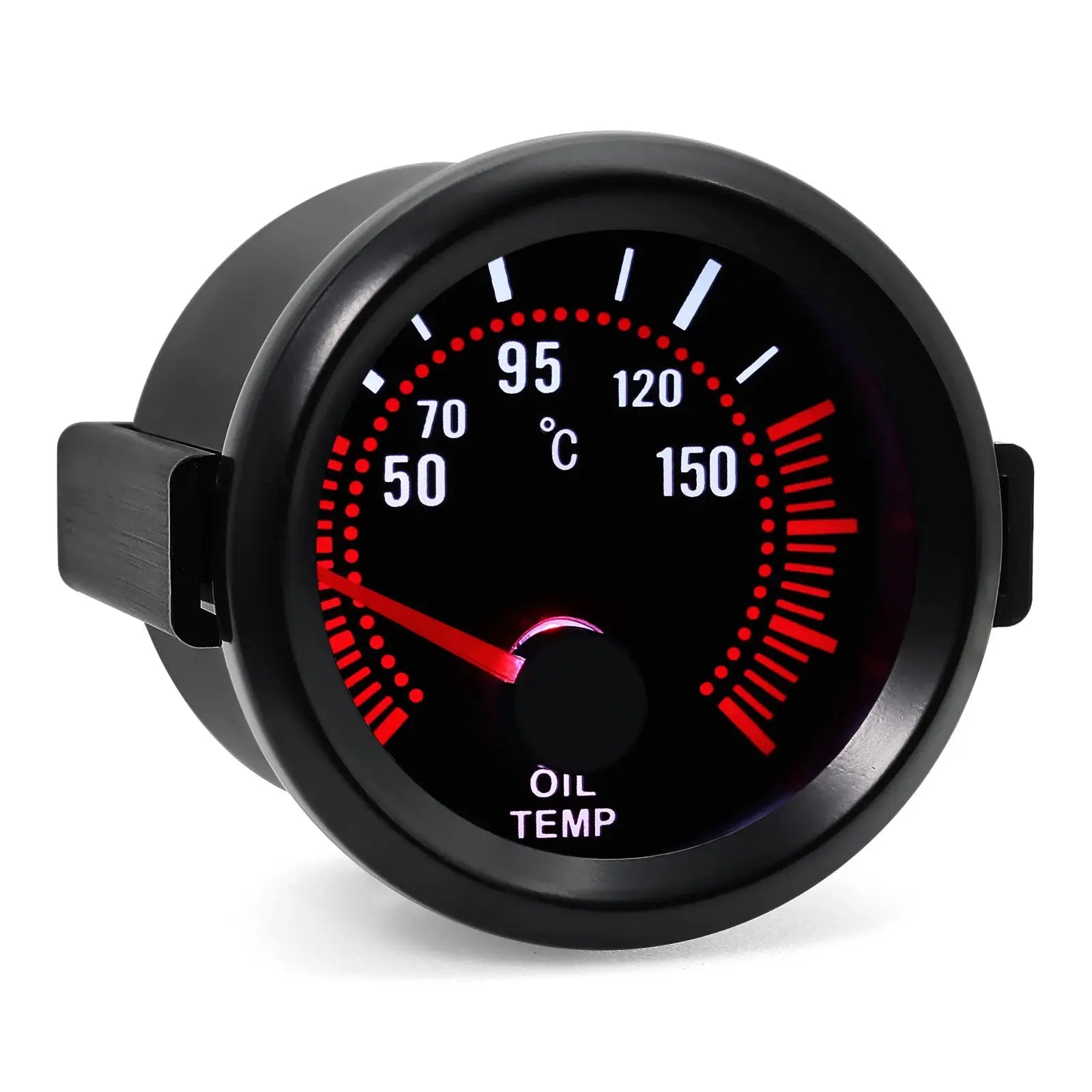 Oil temperature gauge, 52mm (2-inch) black housing with white numerals and red indicator needle