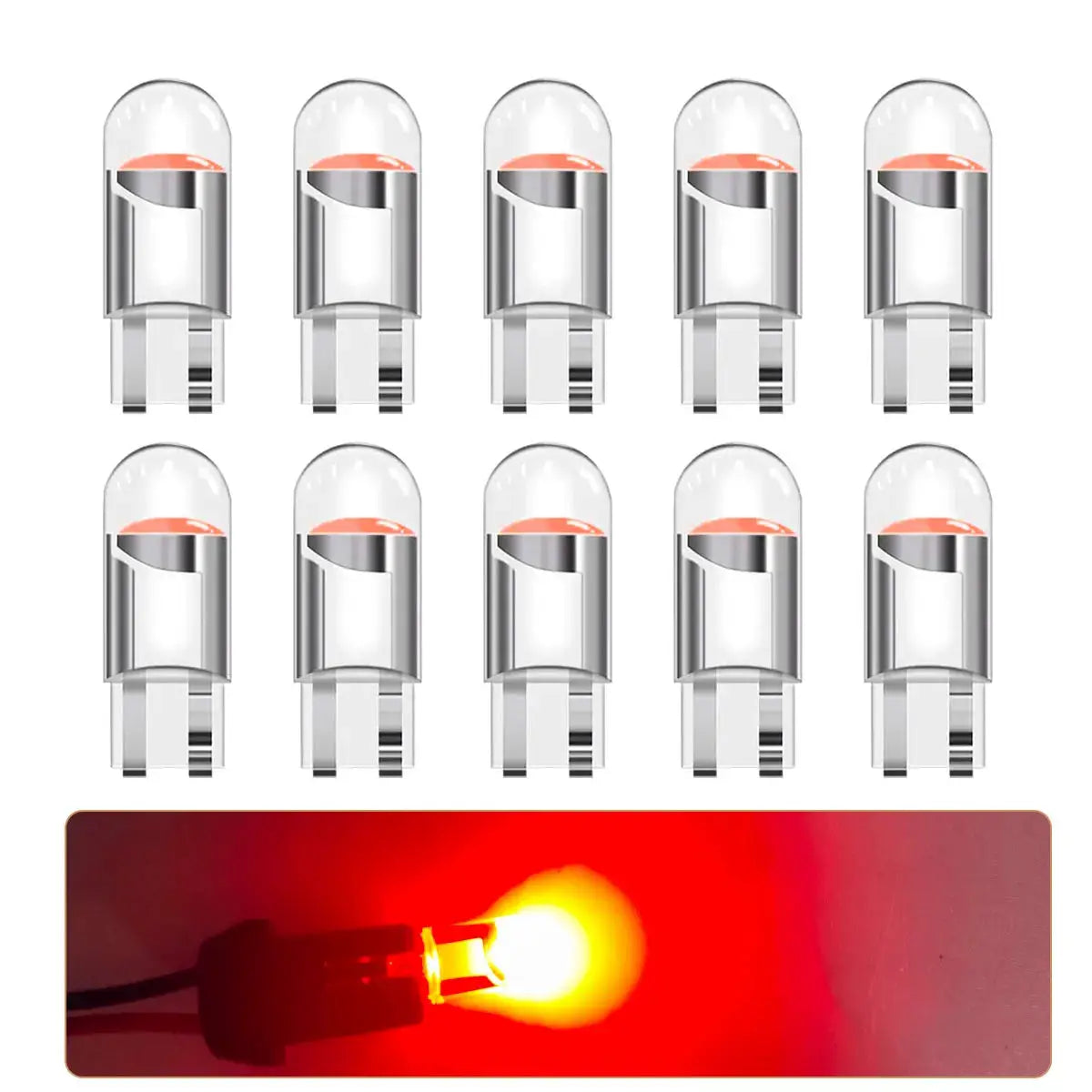 Simples Market 10-pack LED W5W T10 WY5W car bulbs in red, yellow, white for reading, clearance, and turn signals