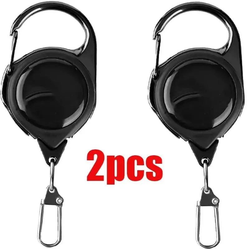Retractable heavy-duty key reel with carabiner, black, 2pcs set