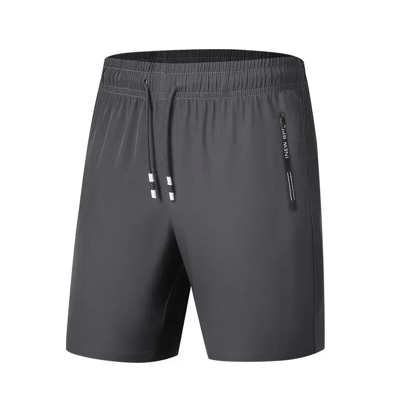Men's quick-dry running shorts with drawstring and zip pockets in charcoal gray.