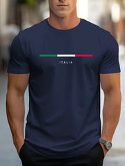 Mens 100 Percent Cotton Summer T Shirt Plus Size Loose Fit Casual Italia Pattern Printed Round Neck Short Sleeve