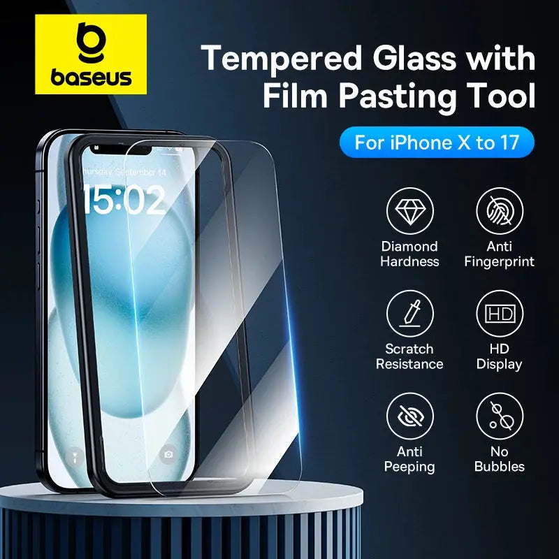 Baseus tempered glass screen protector for iPhone 17/16 Pro Max with anti-peeping and clear edge