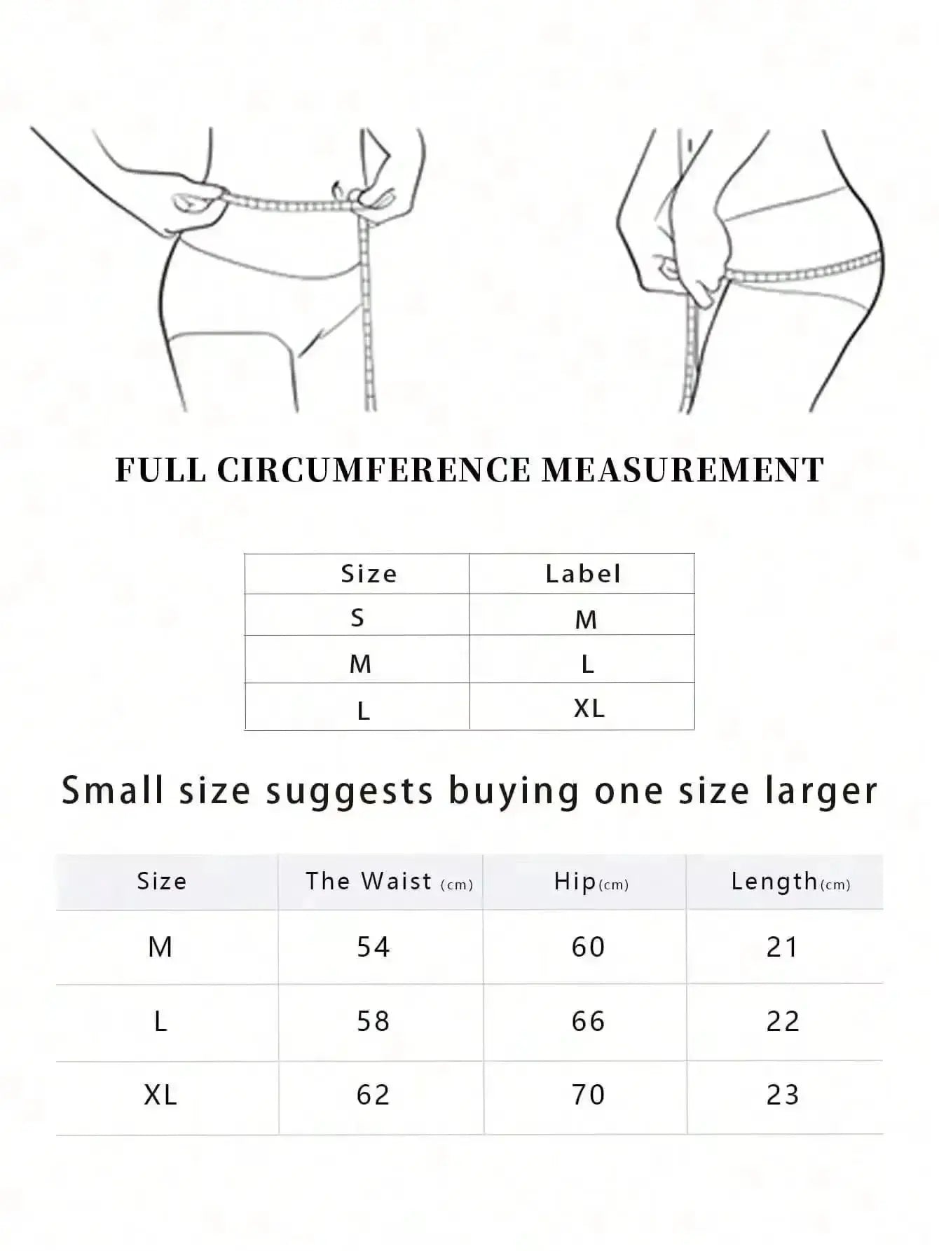 Simples Market lace panties size chart with full circumference measurements S to XL