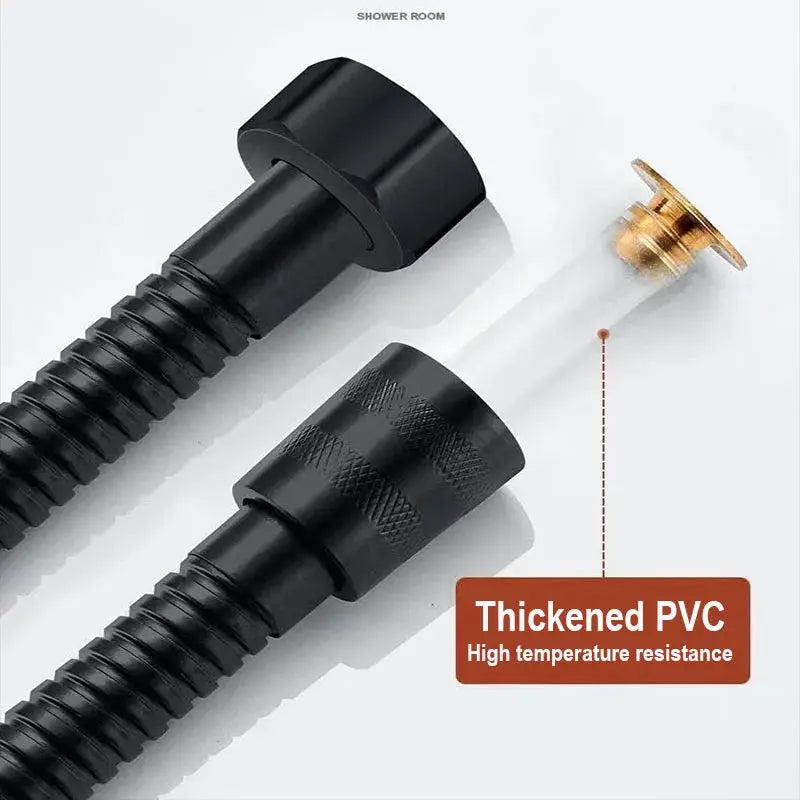 Stainless steel shower hose in black with brass connectors, 1.5/2/3m length