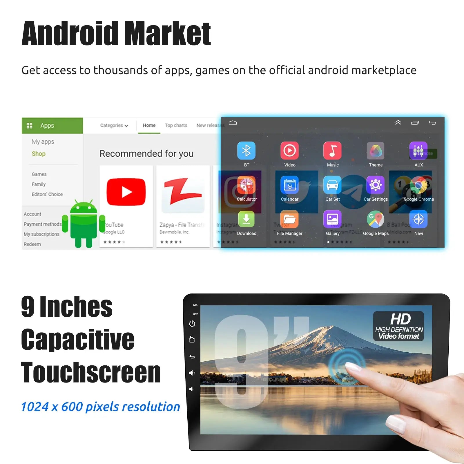ESSGOO 7/9/10 inch 2‑DIN Android car stereo touchscreen by Simples Market with CarPlay, Android Auto, GPS, Bluetooth