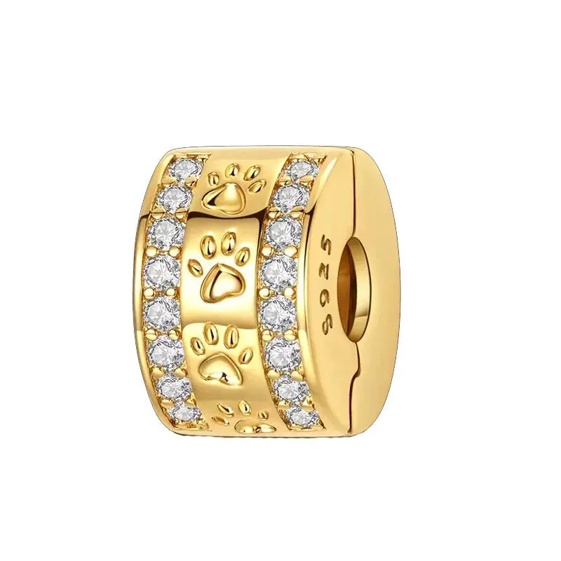 Charm bead gold-tone with pavé crystals and paw-print motif for original bracelets.
