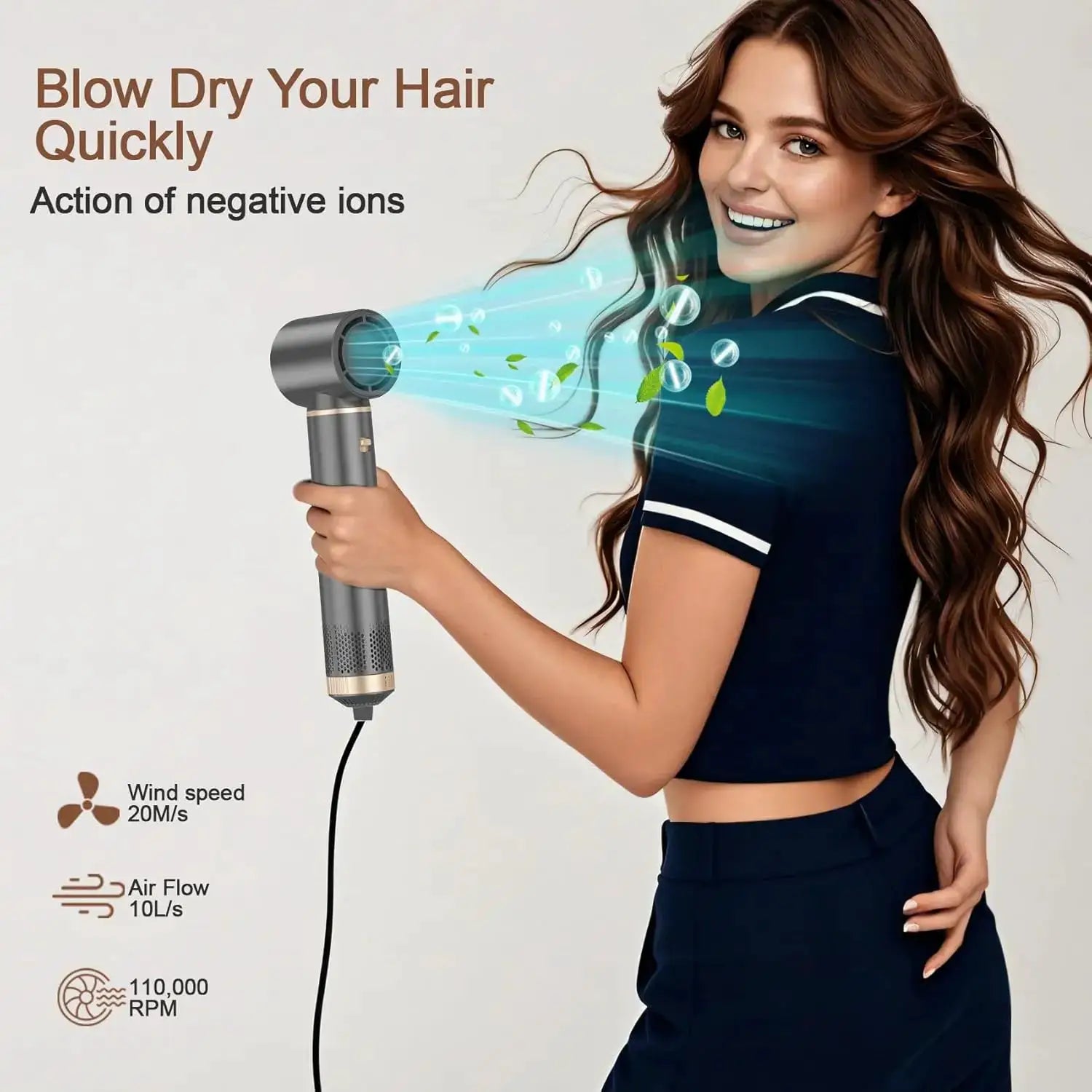 5-in-1 foldable handheld hair dryer in gray with gold accents
