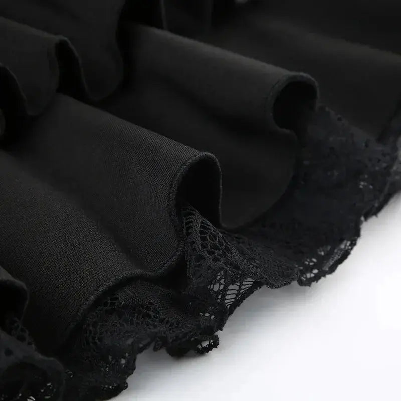 Goth Y2K black lace-trim bow A-line mini skirt for women by Simples Market