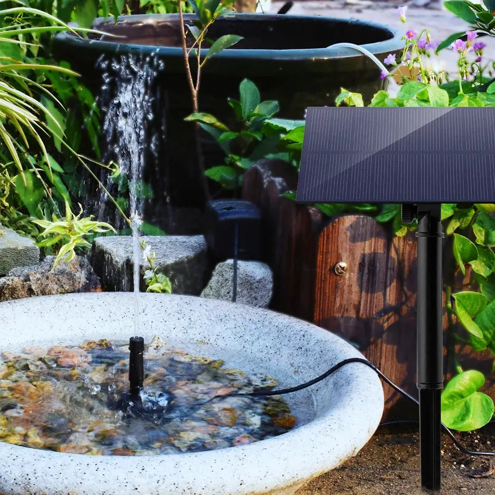 Simples Market 5W solar fountain kit with stake-mounted panel and water pump for garden ponds and fish tanks