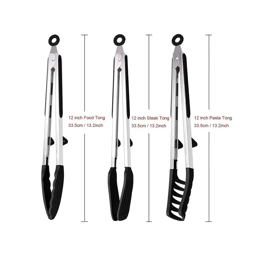 LMETJMA Silicone Kitchen Tongs Nonstick Heat Resistant for BBQ Salad Pasta Steak Noodles JT302
