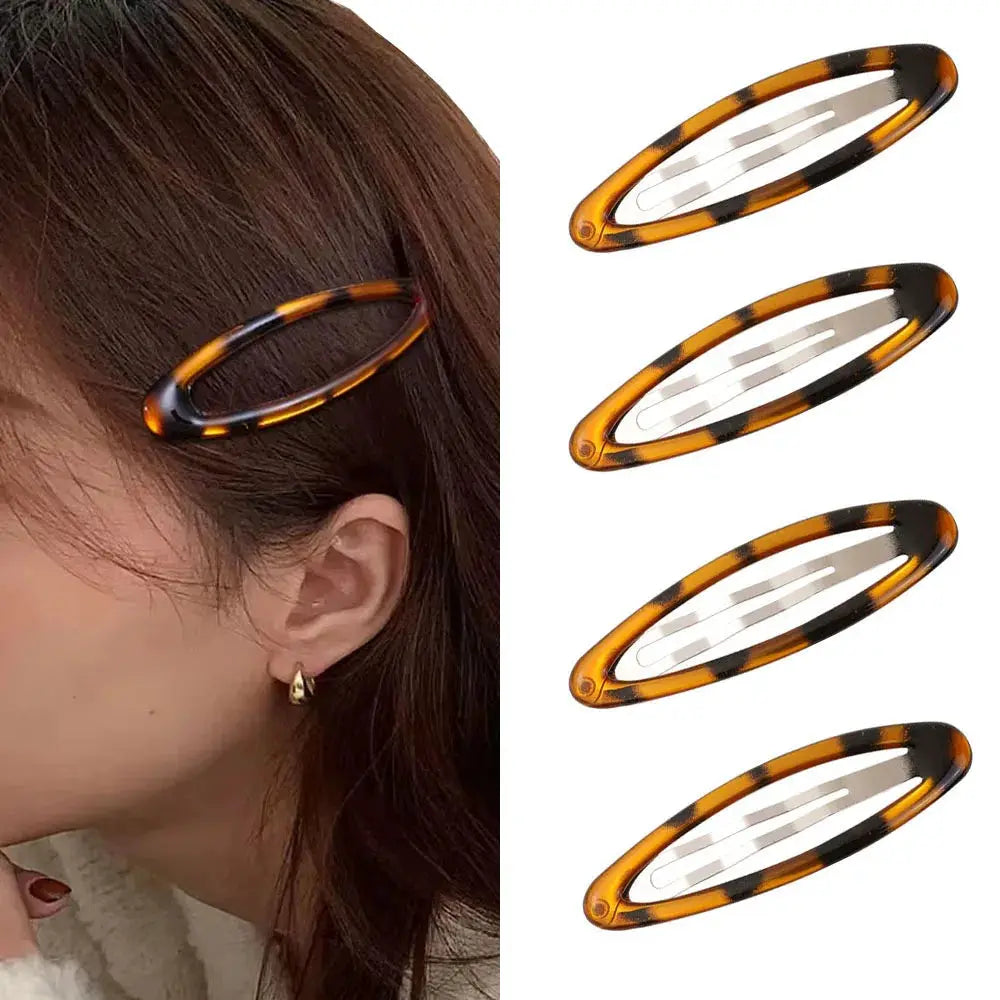 Leopard Print Hair Clips Vintage Y2K Oval Alloy Drip Clamp Hair Accessories For Women And Students
