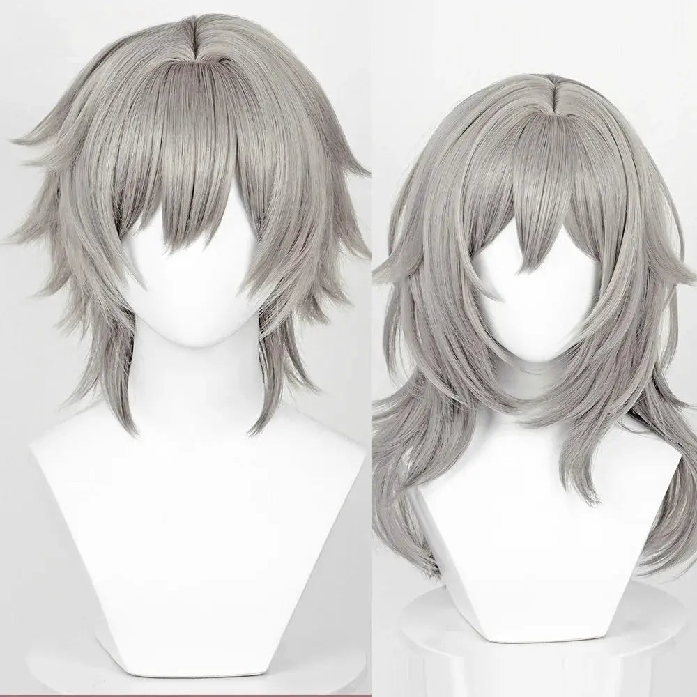 Cosplay wig: Honkai Star Rail Trailblazer Caelus Stelle, gray synthetic hair with bangs, by Simples Market