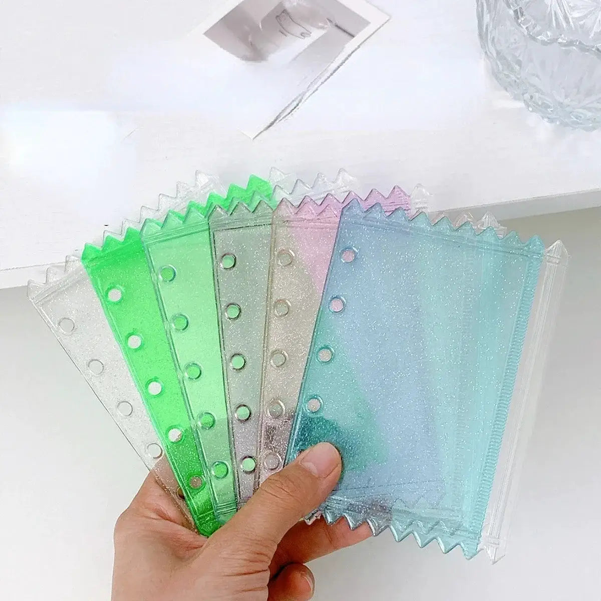 M5 5-hole candy-colored binder pockets in translucent PVC, rainbow document sleeves