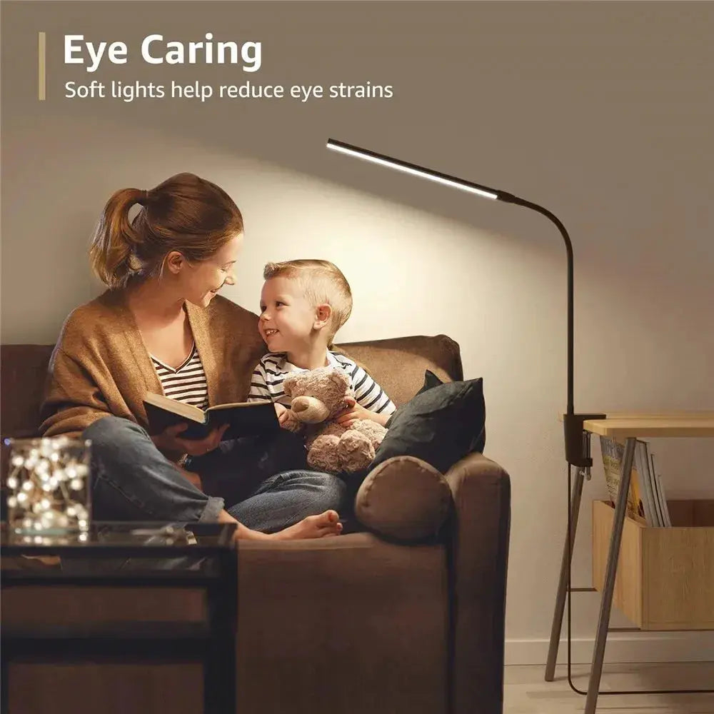 LED desk lamp by Simples Market, black gooseneck, single head, stepless dimmable, eye-care