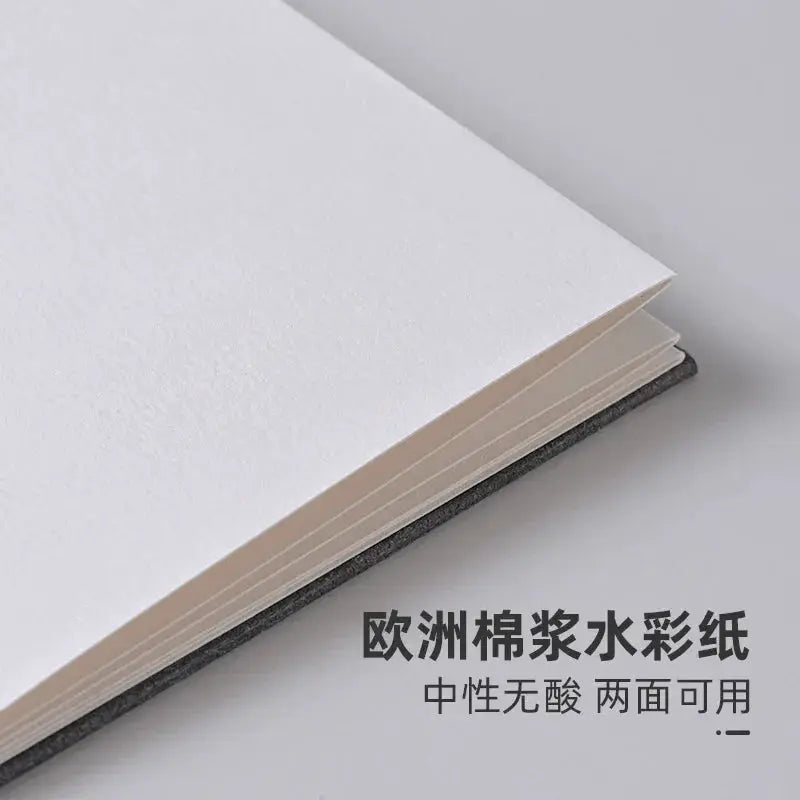 Mini watercolor sketchbook with white pages and gray cover, travel-friendly artist notebook