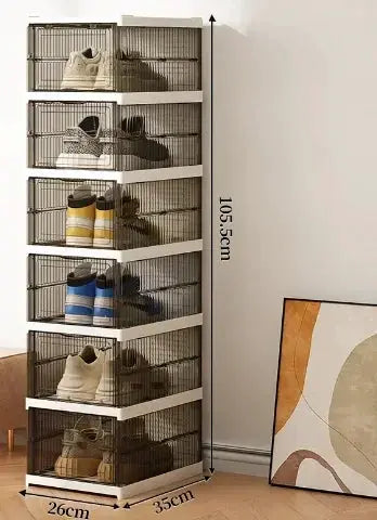 Dustproof Foldable 6 Layer Transparent Thickened Plastic Shoe Bins Stackable Sneaker Cabinet Organizers