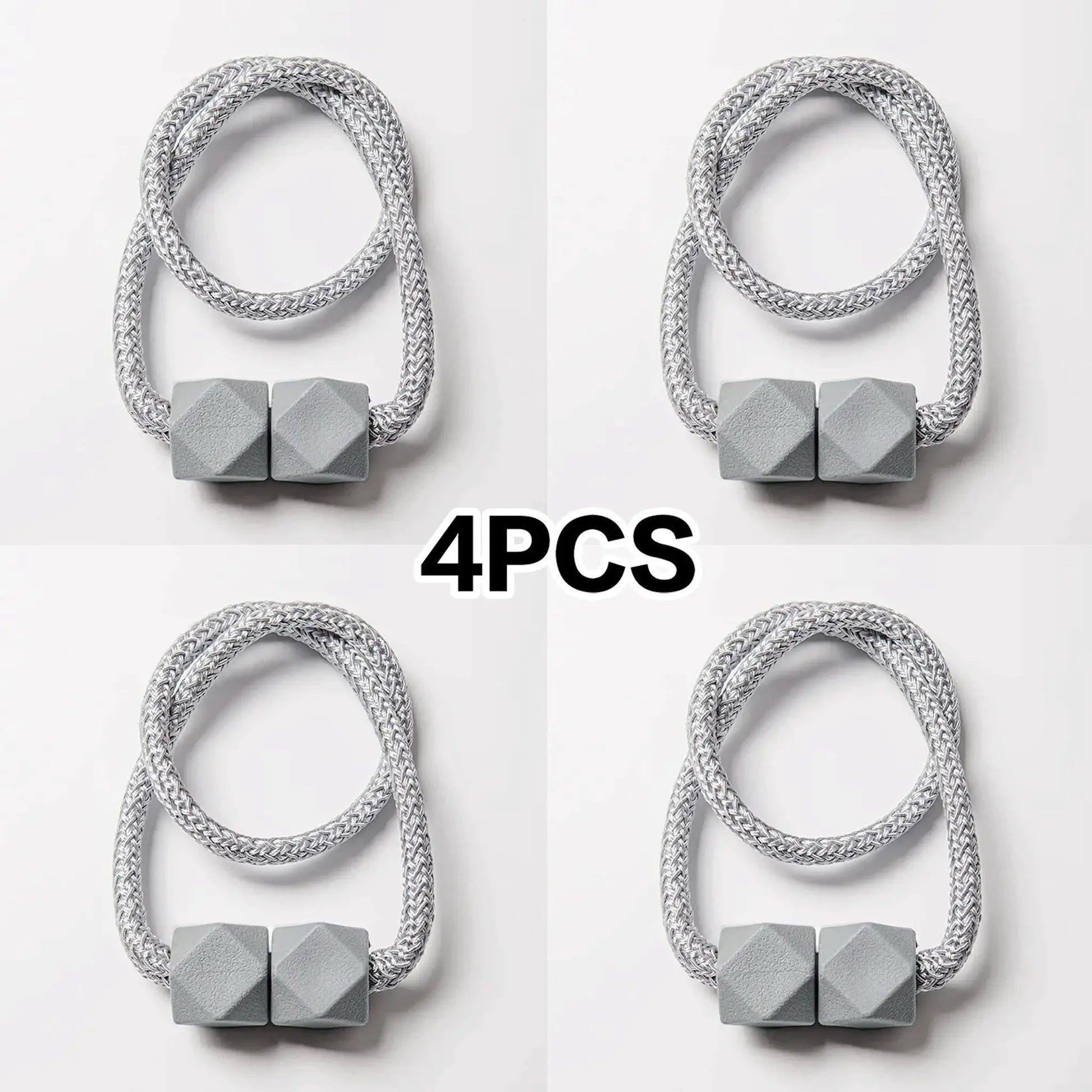 Curtain tiebacks, 4pcs braided gray rope design with magnets and gray end blocks