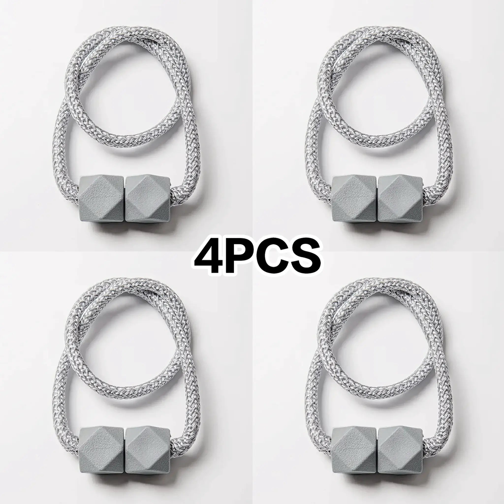 Curtain tiebacks, 4pcs braided gray rope design with magnets and gray end blocks