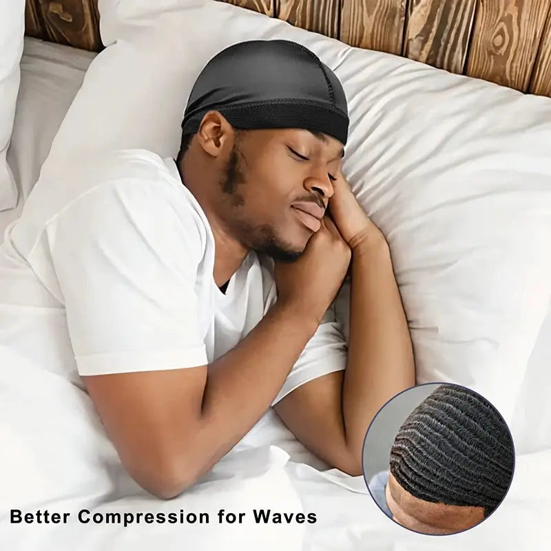 3 Pack Mens Silky Satin Durag Long Tail Pirate Hat Wave Cap Unisex Wig Cap Turban Bonnet Set