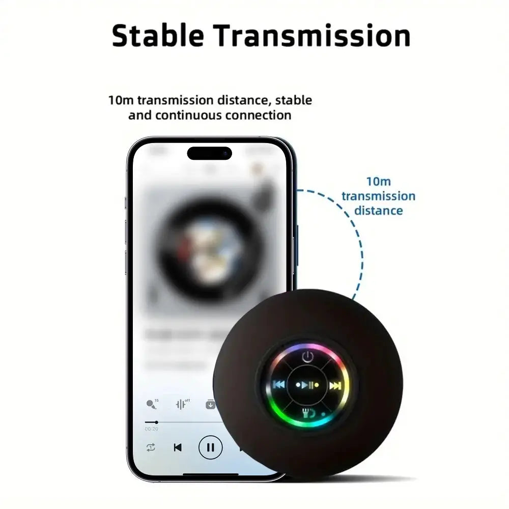 PulseNova Portable Bluetooth Speaker With LED Light IPX4 Waterproof Outdoor Suction Cup 3W Stereo Sound